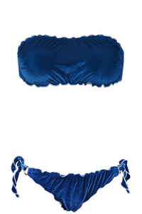 Nettuno Fascia bandeau in tessuto vellutato blu persia con bordi frou frou